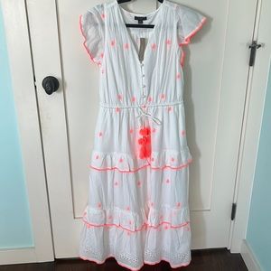 NWT Jcrew maxi dress white bright orange embroidered